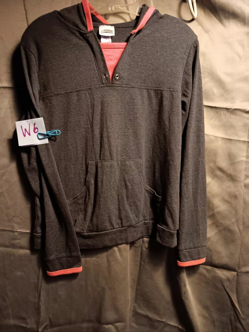 I C Fashion-Dark Gray Hoodie with Coral Lining